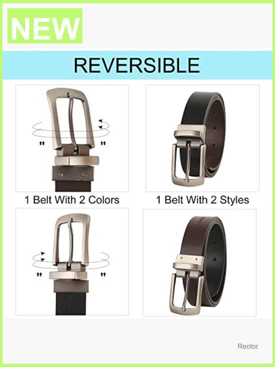 Reversible Leather Belt for Jeans & Dresses with Vintage Silver Buckle